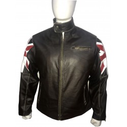 UK Flag Cafe Racer Vintage Style Brown Leather Jacket